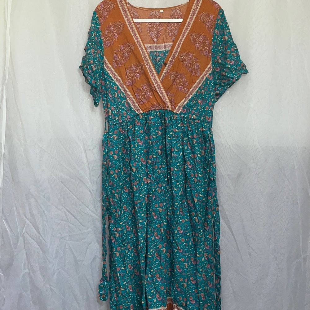 Floral Print Belted A-Line Dress